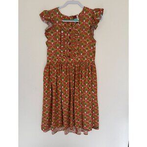 Matilda Jane Girls Floral Ruffle Dress Size L Orange & Green Polyester Blend